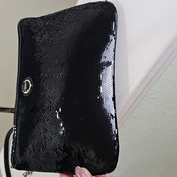 COACH Black Sequin Chain Strap MiniBag w/ Patent Leather Trim EUC - Picture 11 of 16